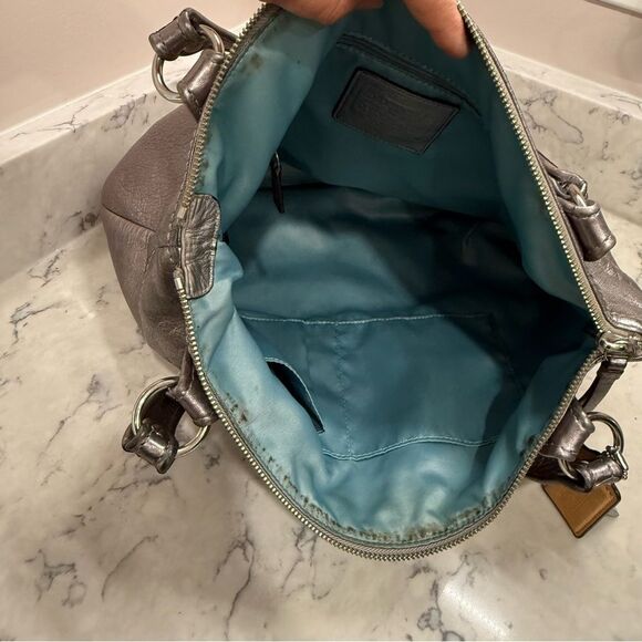 COACH POPPY LEATHER GLAM TOTE BAG ANTHRACITE vintage - Picture 15 of 16